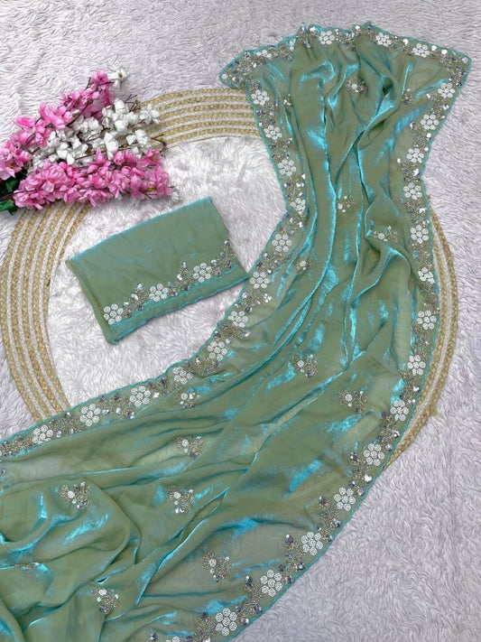 Beautiful Sequence Brits C- pallu work along saree