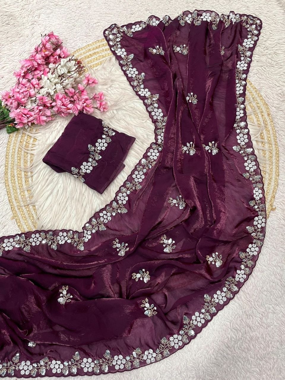 Beautiful Sequence Brits C- pallu work along saree