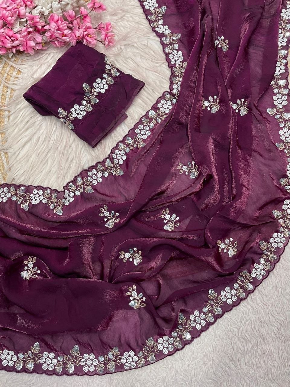 Beautiful Sequence Brits C- pallu work along saree