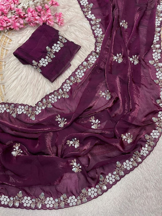 Beautiful Sequence Brits C- pallu work along saree
