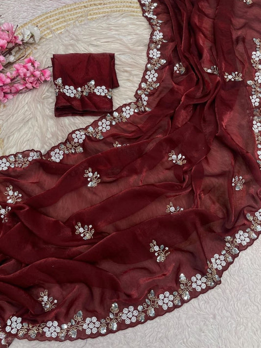 Beautiful Sequence Brits C- pallu work along saree