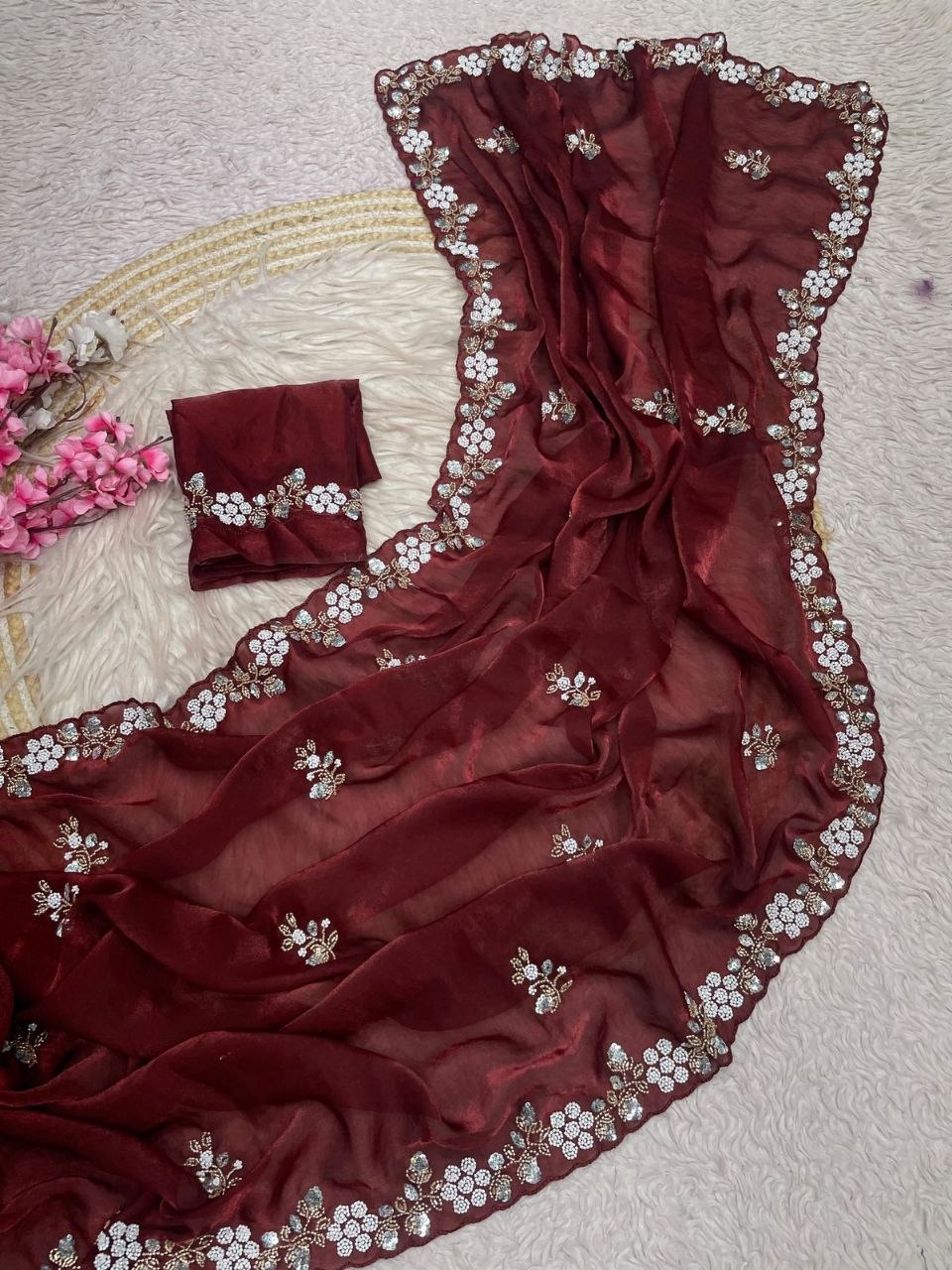 Beautiful Sequence Brits C- pallu work along saree