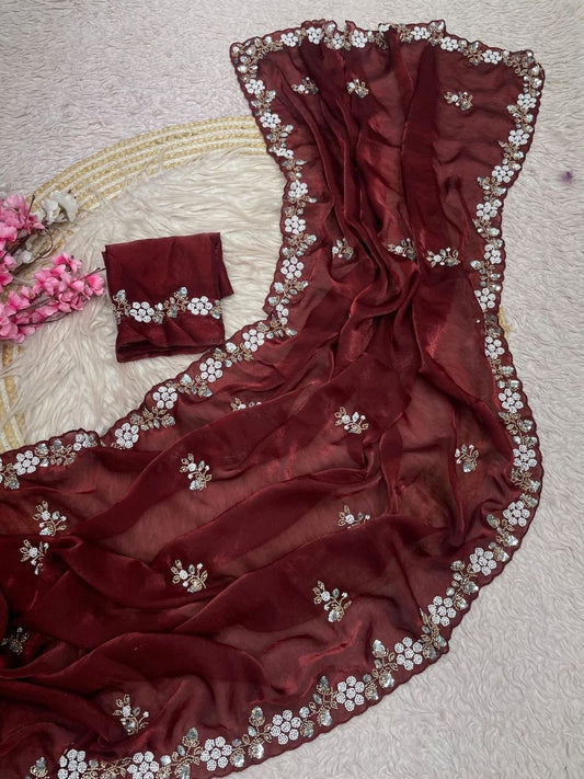 Beautiful Sequence Brits C- pallu work along saree