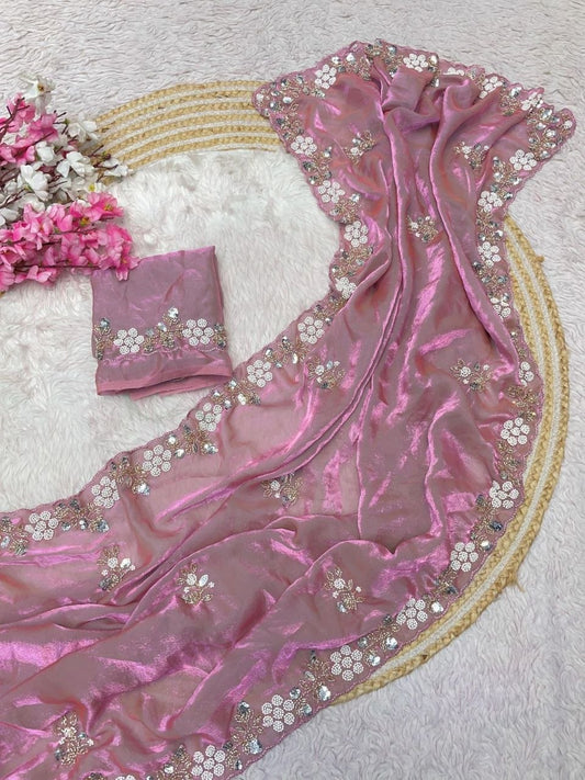 Beautiful Sequence Brits C- pallu work along saree