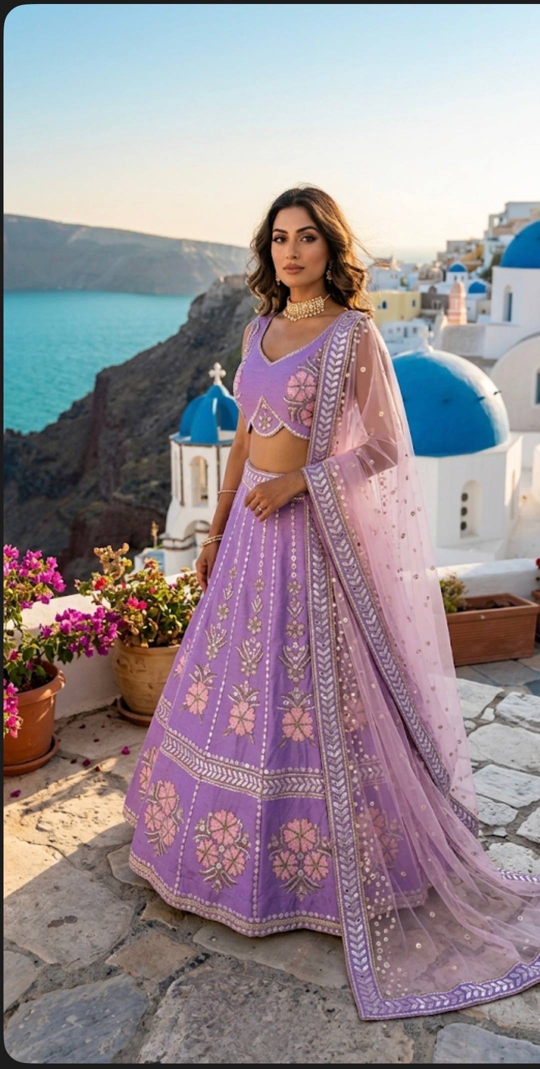 Heavy slub silk lehnga with thread dori paper & rainbow choli