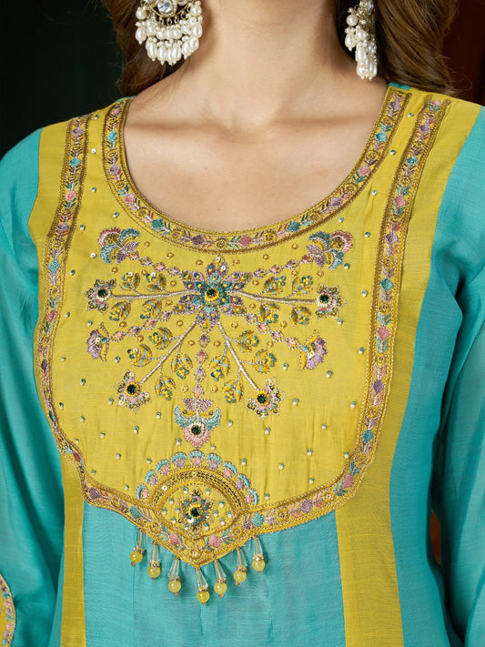 Mal Chanderi Multi Embroidery Thread With Real Hand Work Anarkali Kurti