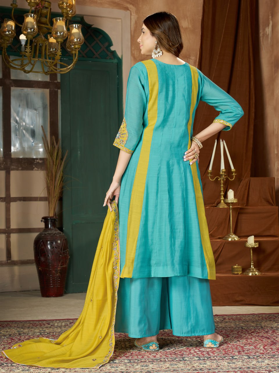 Mal Chanderi Multi Embroidery Thread With Real Hand Work Anarkali Kurti