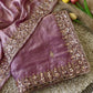 Pure  Space Silk With Beautiful Original Gold Beeds Work Saree