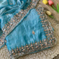 Pure  Space Silk With Beautiful Original Gold Beeds Work Saree