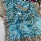 Pure  Space Silk With Beautiful Original Gold Beeds Work Saree
