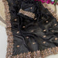 Pure  Space Silk With Beautiful Original Gold Beeds Work Saree