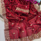 Pure  Space Silk With Beautiful Original Gold Beeds Work Saree