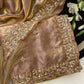 Pure  Space Silk With Beautiful Original Gold Beeds Work Saree
