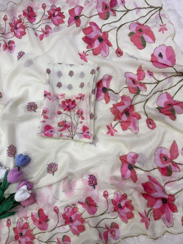 Soft Tebby silk with floral print saree