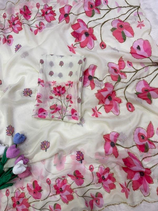 Soft Tebby silk with floral print saree