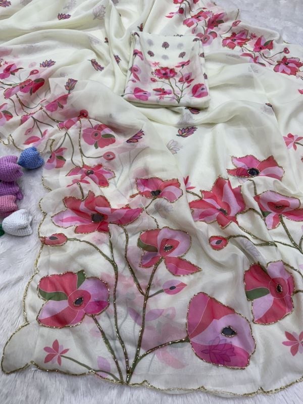 Soft Tebby silk with floral print saree