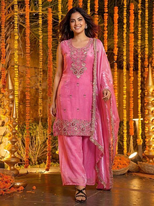 Fandy Silk Bids Embroidery Sequence Treads Suit