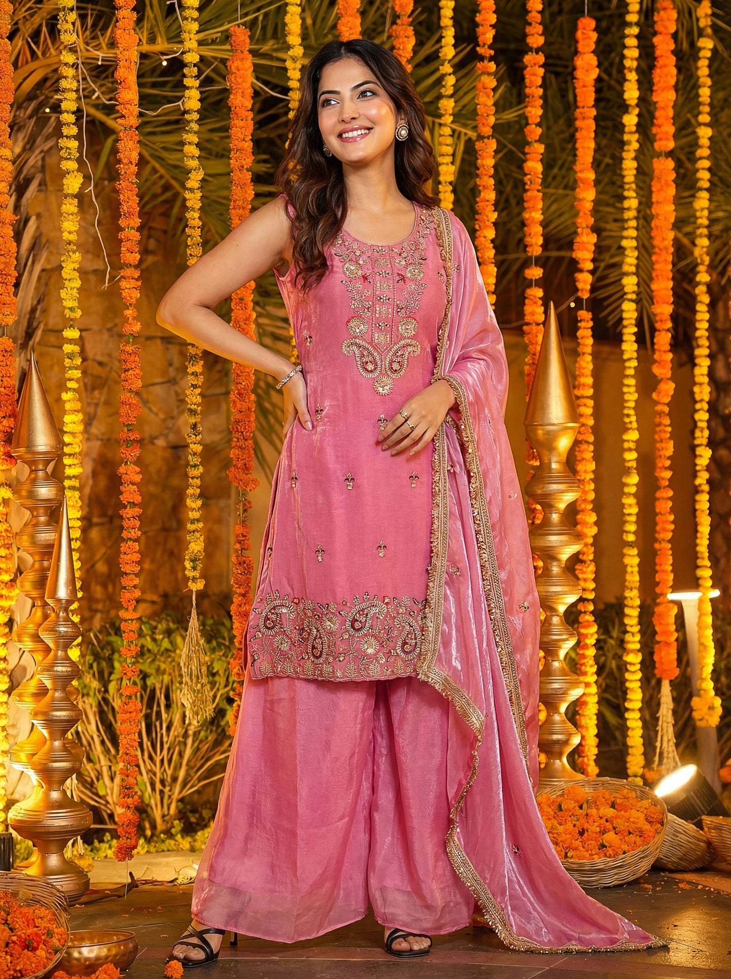 Fandy Silk Bids Embroidery Sequence Treads Suit