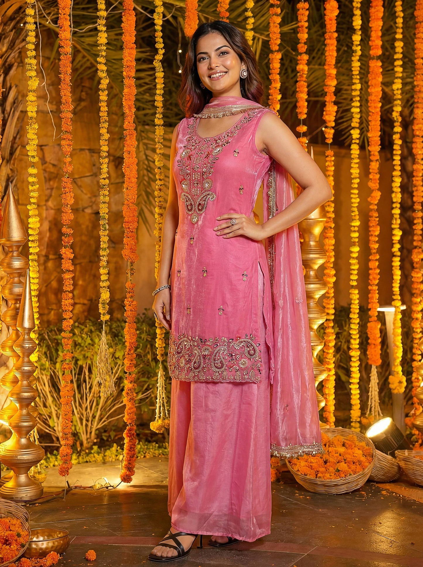 Fandy Silk Bids Embroidery Sequence Treads Suit