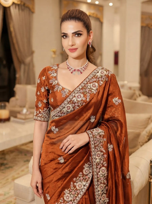 Designer Party Wear Pure Soft Tissue Silk Saree