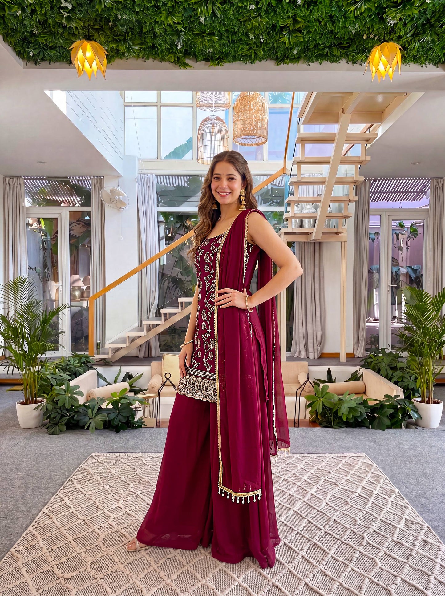 Faux Georgeet Embroidery Sequence Zari Suit