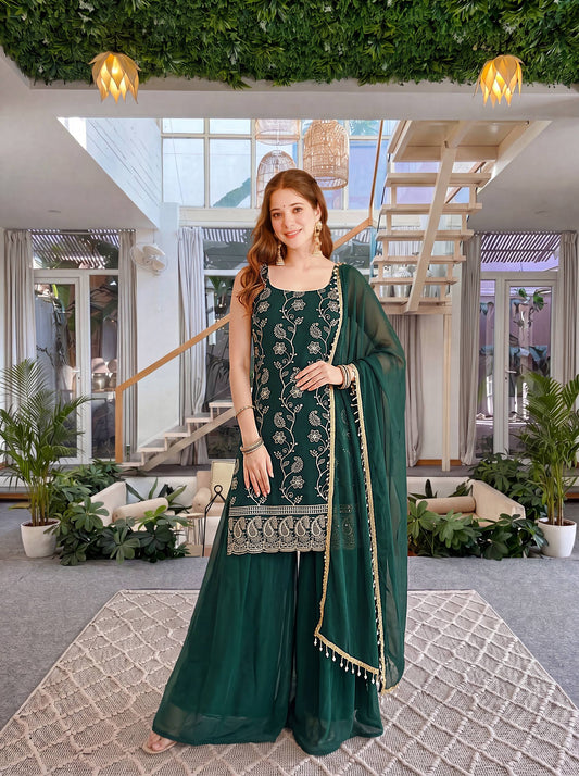 Faux Georgeet Embroidery Sequence Zari Suit