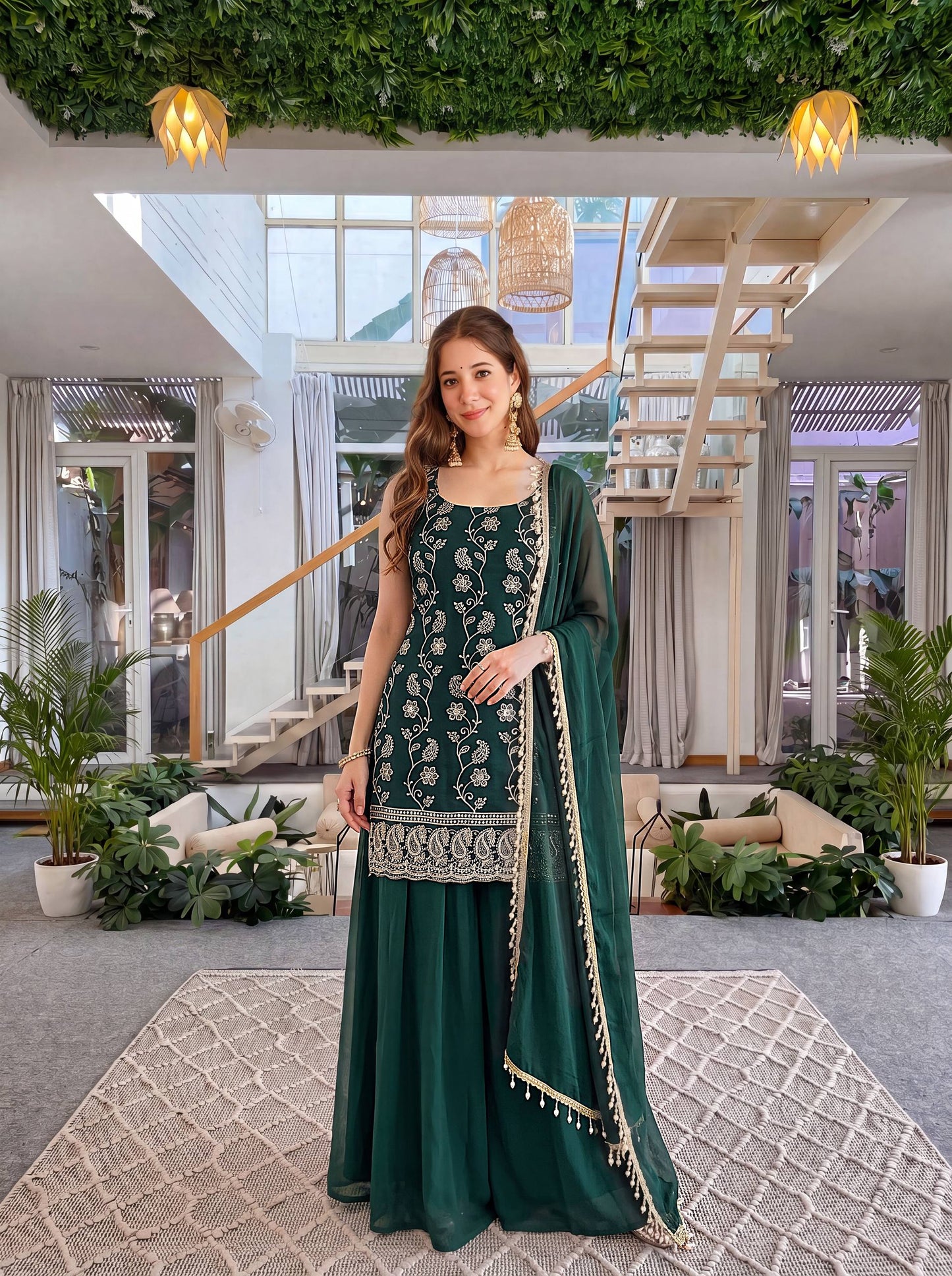 Robe de travail brodée en georgette fleurie artificielle avec de riches paillettes