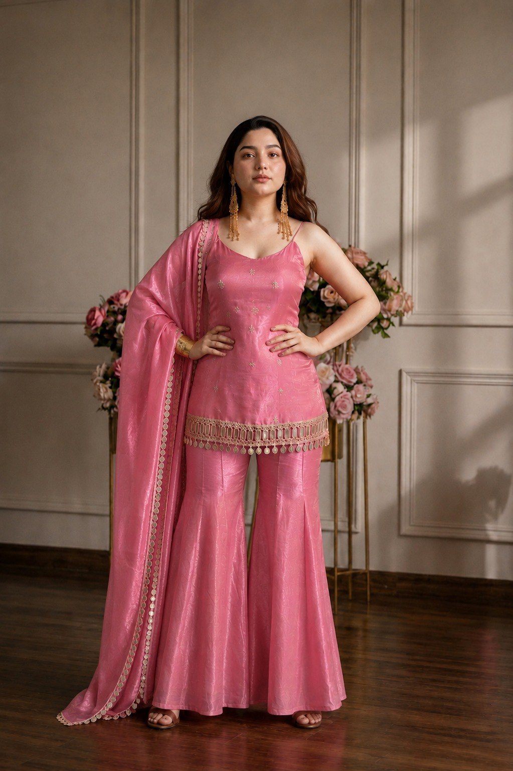 Premium Fandy Fabric Zari & Sequence Embroidery Work Sharara Set