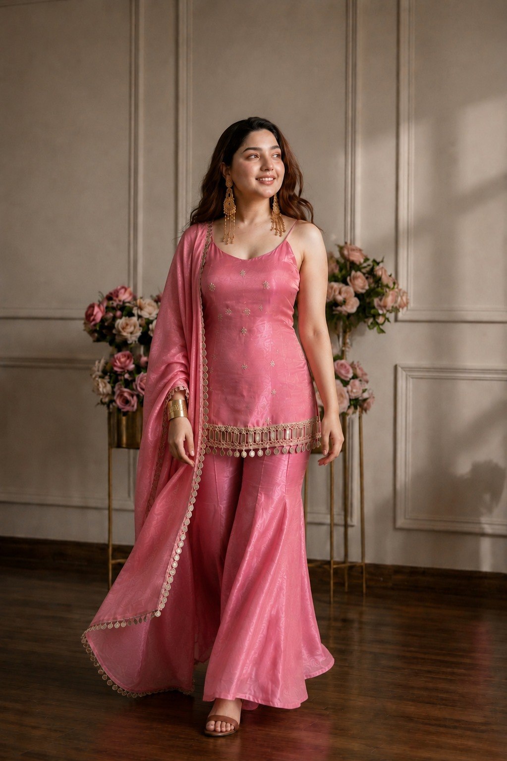 Premium Fandy Fabric Zari & Sequence Embroidery Work Sharara Set