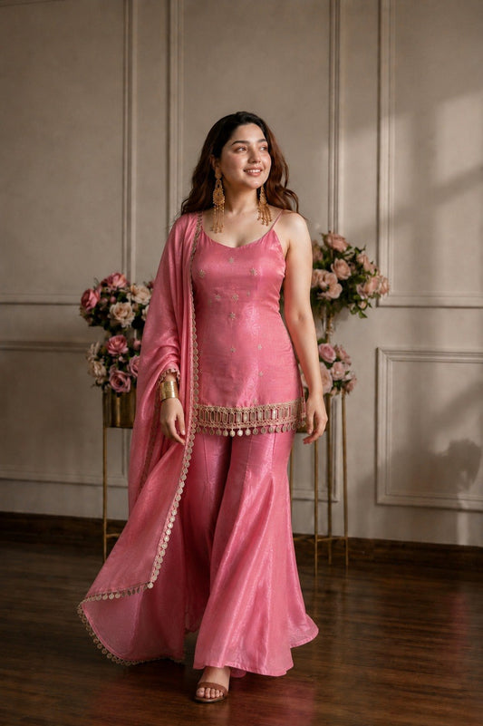 Robe de travail brodée en georgette fleurie artificielle avec de riches paillettes