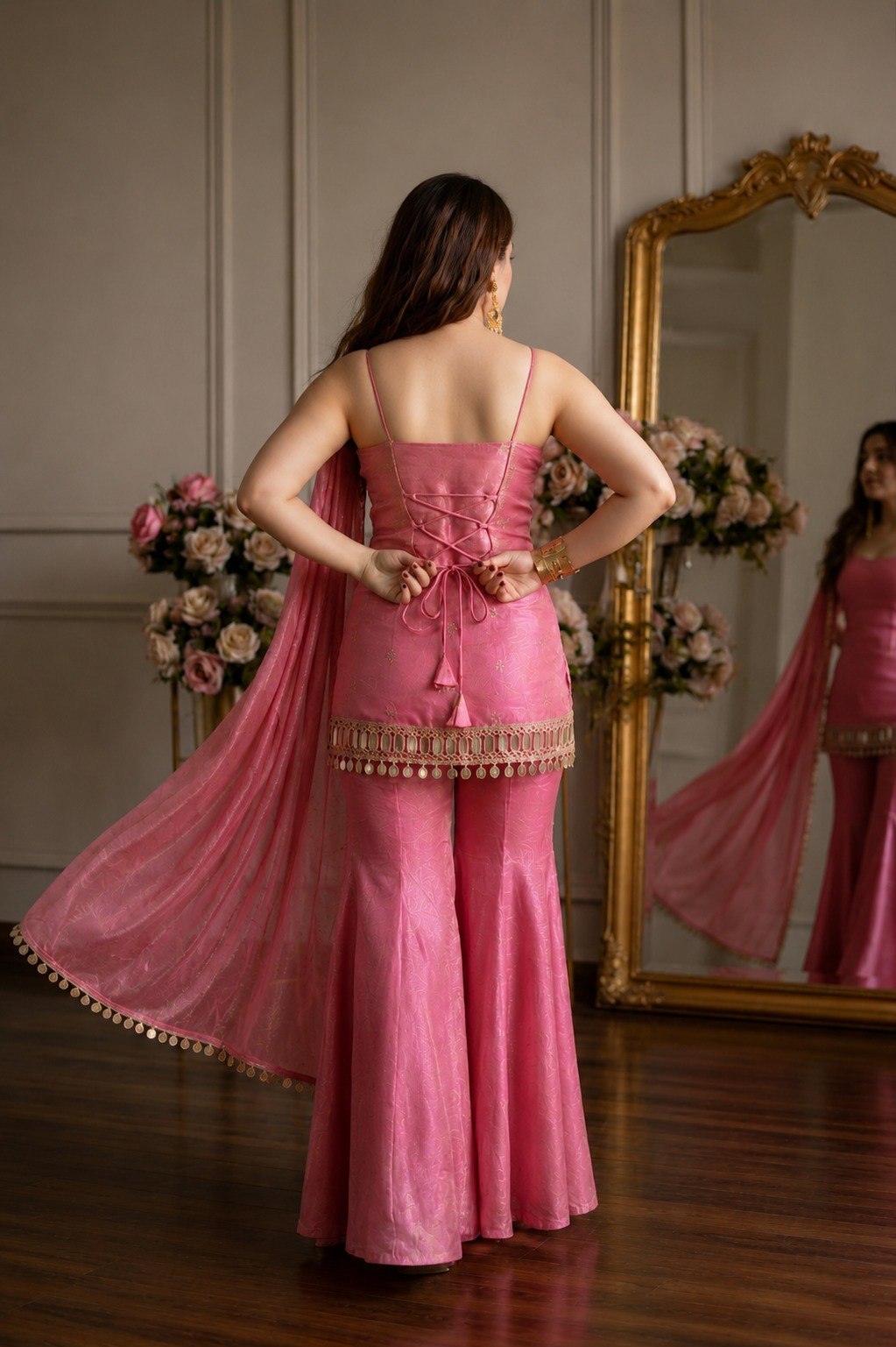 Premium Fandy Fabric Zari & Sequence Embroidery Work Sharara Set