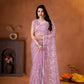Net Bidds sequence pearls Embroidery Work Saree