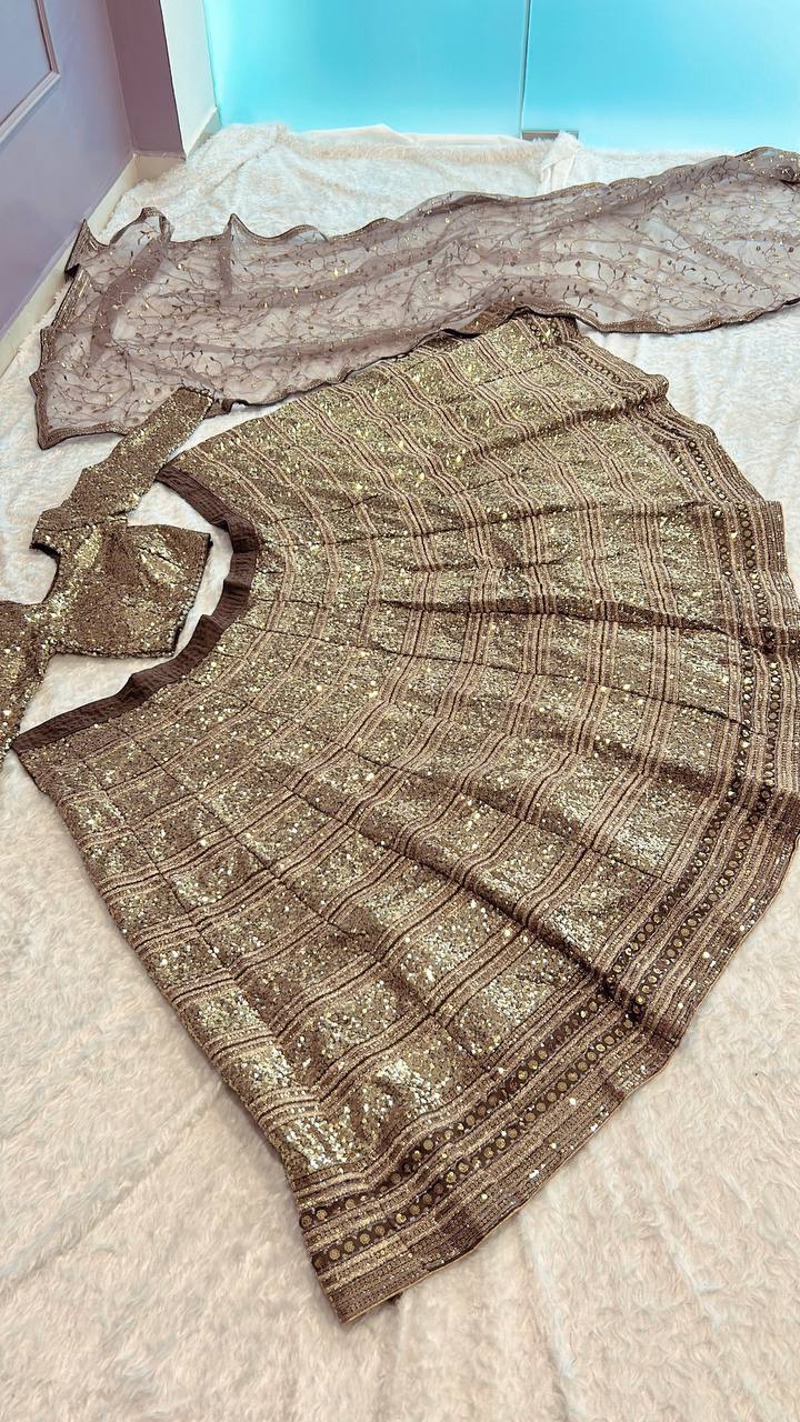 Faux georgette lehenga with heavy sequins zari Choli