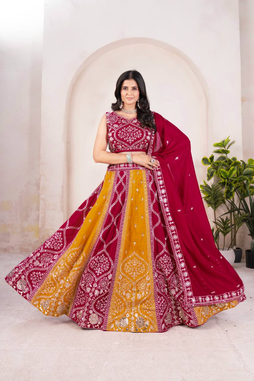 Einführung eines 4 Meter ausgestellten Coding Sequins Work Lehenga
