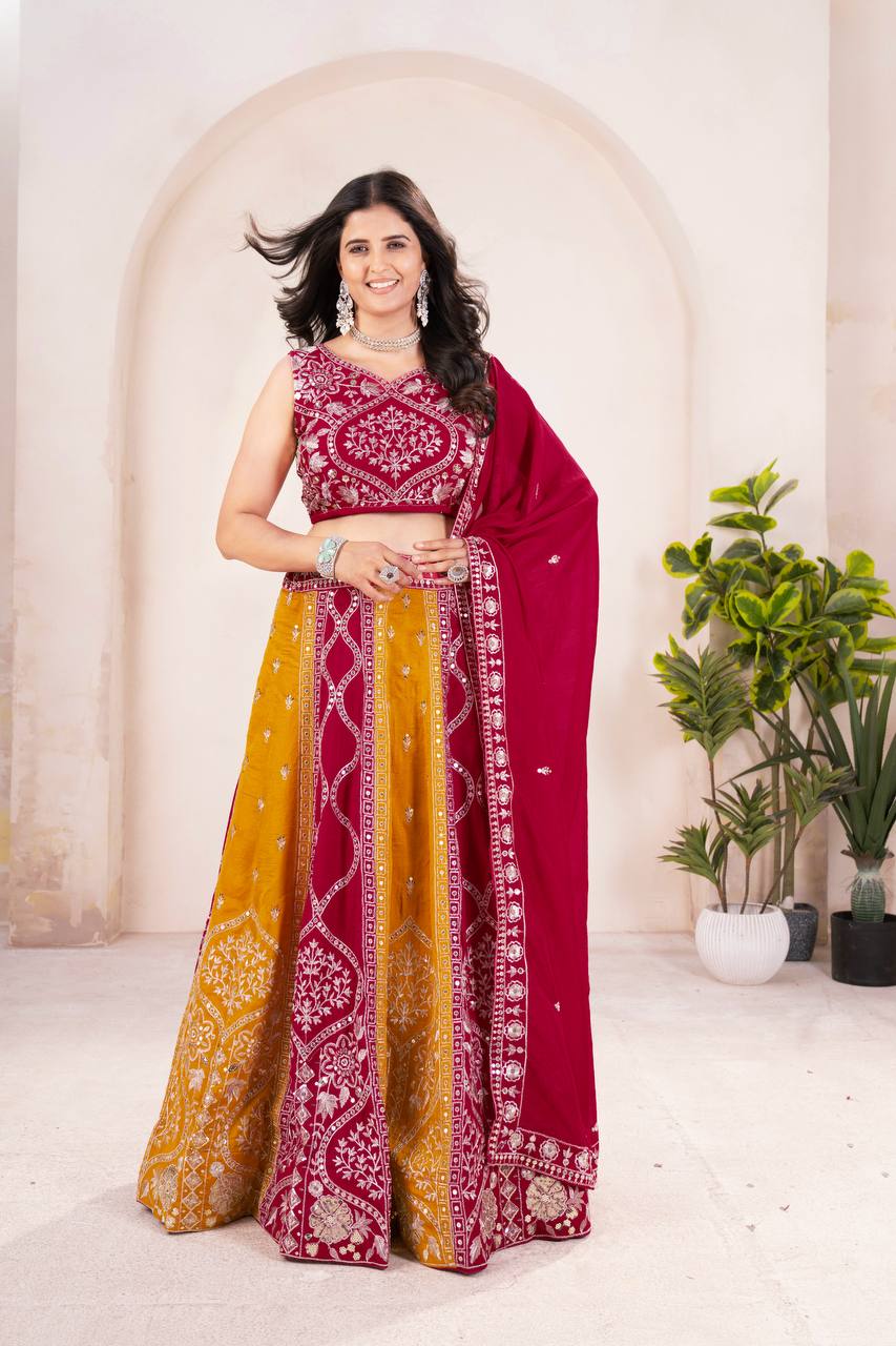 Einführung eines 4 Meter ausgestellten Coding Sequins Work Lehenga