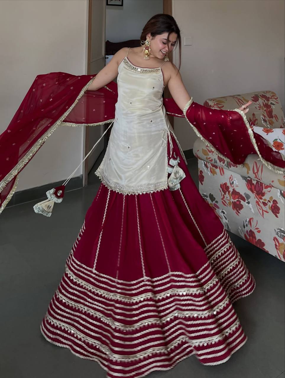 Vichitra Silk With 3/9mm Sequins Zari Embroidered work Suit