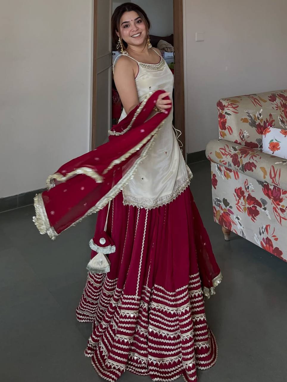 Vichitra Silk With 3/9mm Sequins Zari Embroidered work Suit