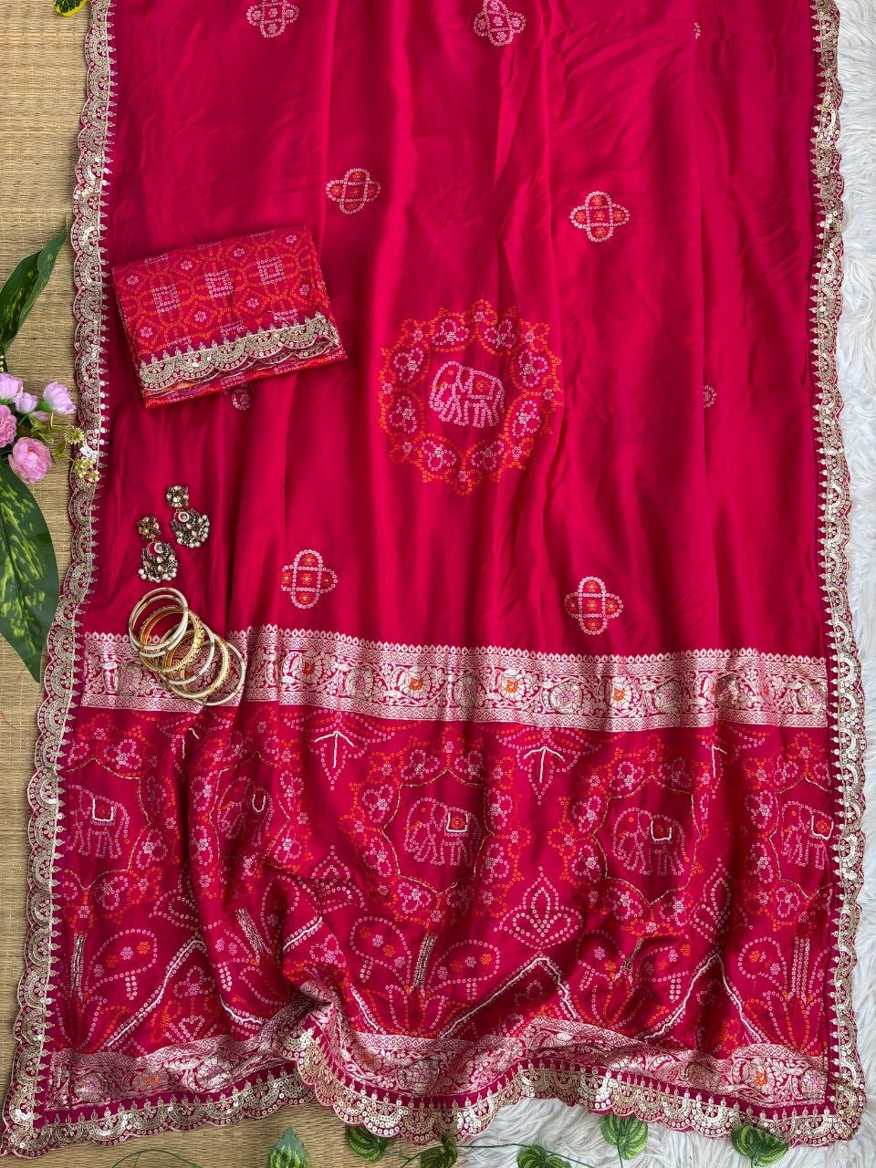 Pure soft viscose georgette sarees with amazing weaving patola Bandhni