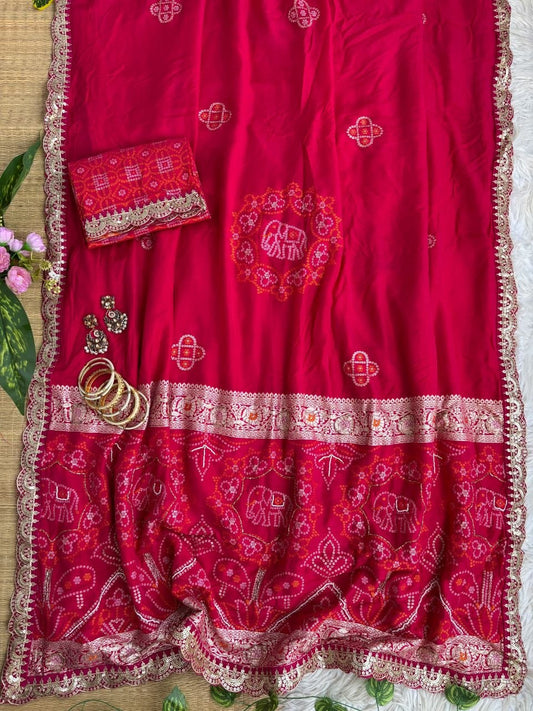 Pure soft viscose georgette sarees with amazing weaving patola Bandhni