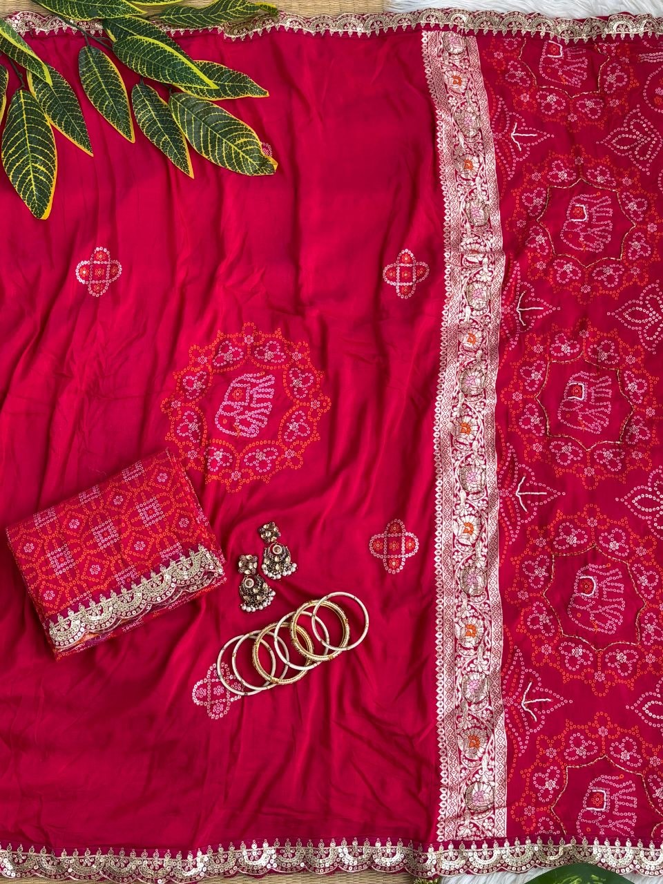Pure soft viscose georgette sarees with amazing weaving patola Bandhni
