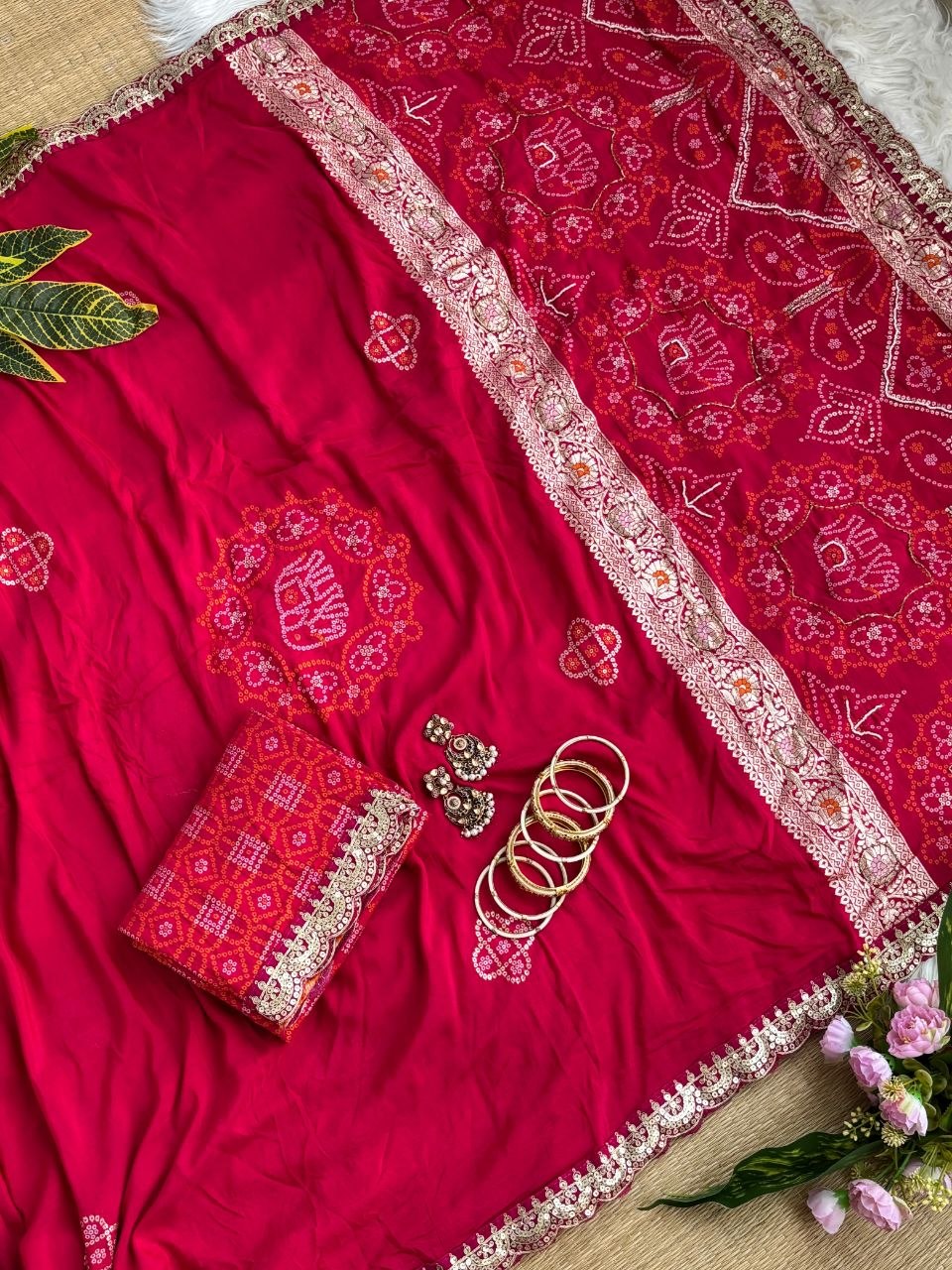 Pure soft viscose georgette sarees with amazing weaving patola Bandhni