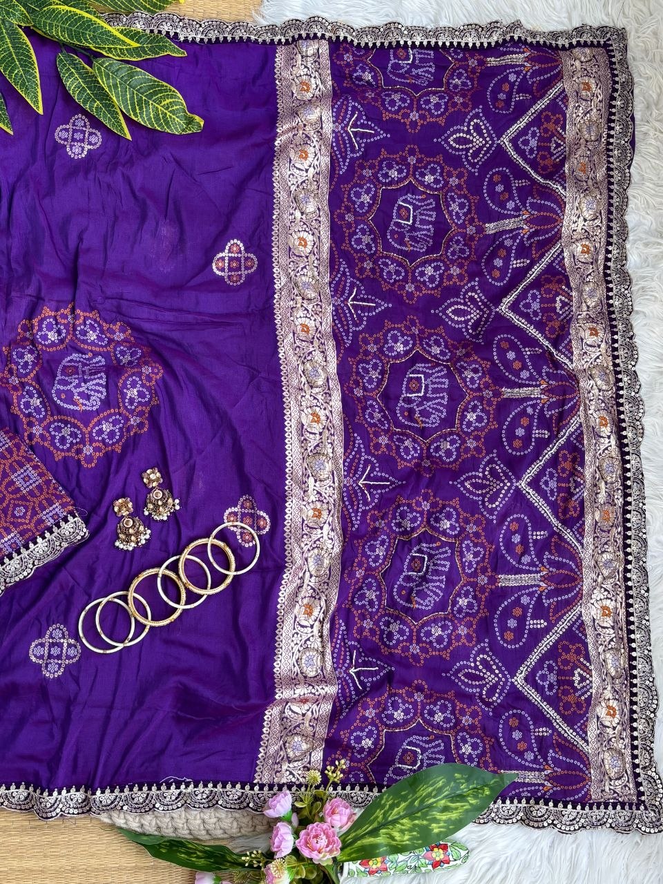 Pure soft viscose georgette sarees with amazing weaving patola Bandhni