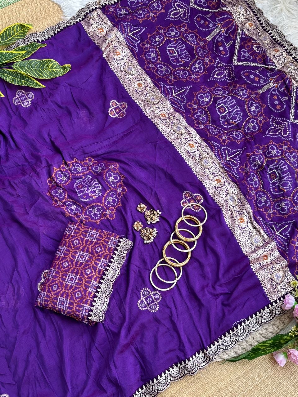 Pure soft viscose georgette sarees with amazing weaving patola Bandhni