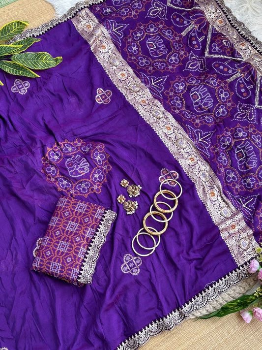 Pure soft viscose georgette sarees with amazing weaving patola Bandhni