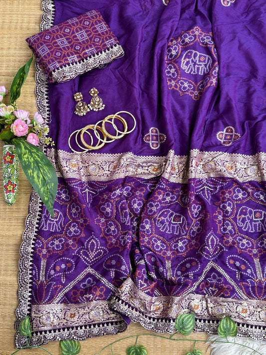 Pure soft viscose georgette sarees with amazing weaving patola Bandhni