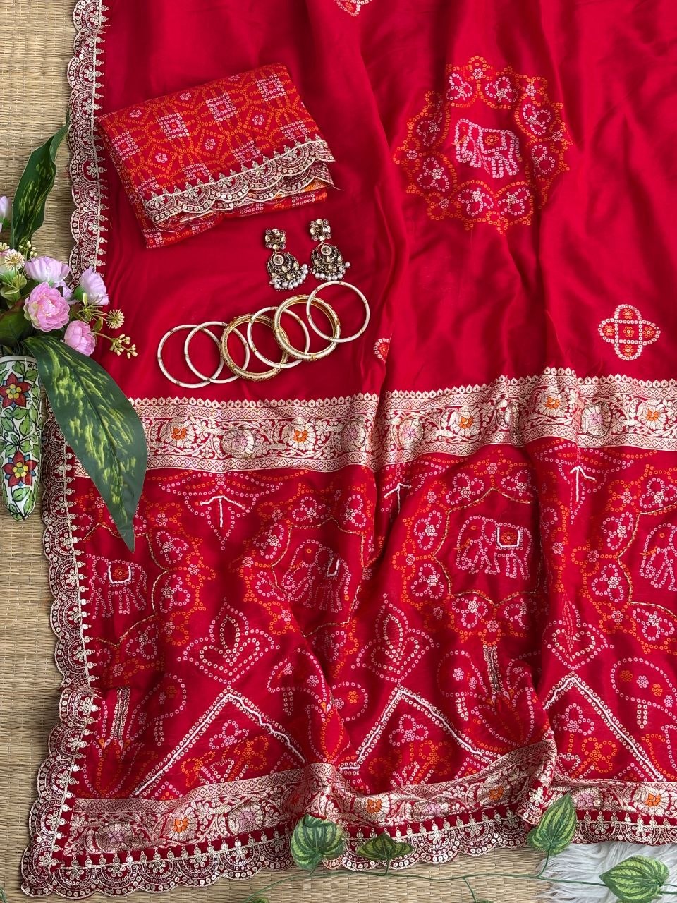 Pure soft viscose georgette sarees with amazing weaving patola Bandhni