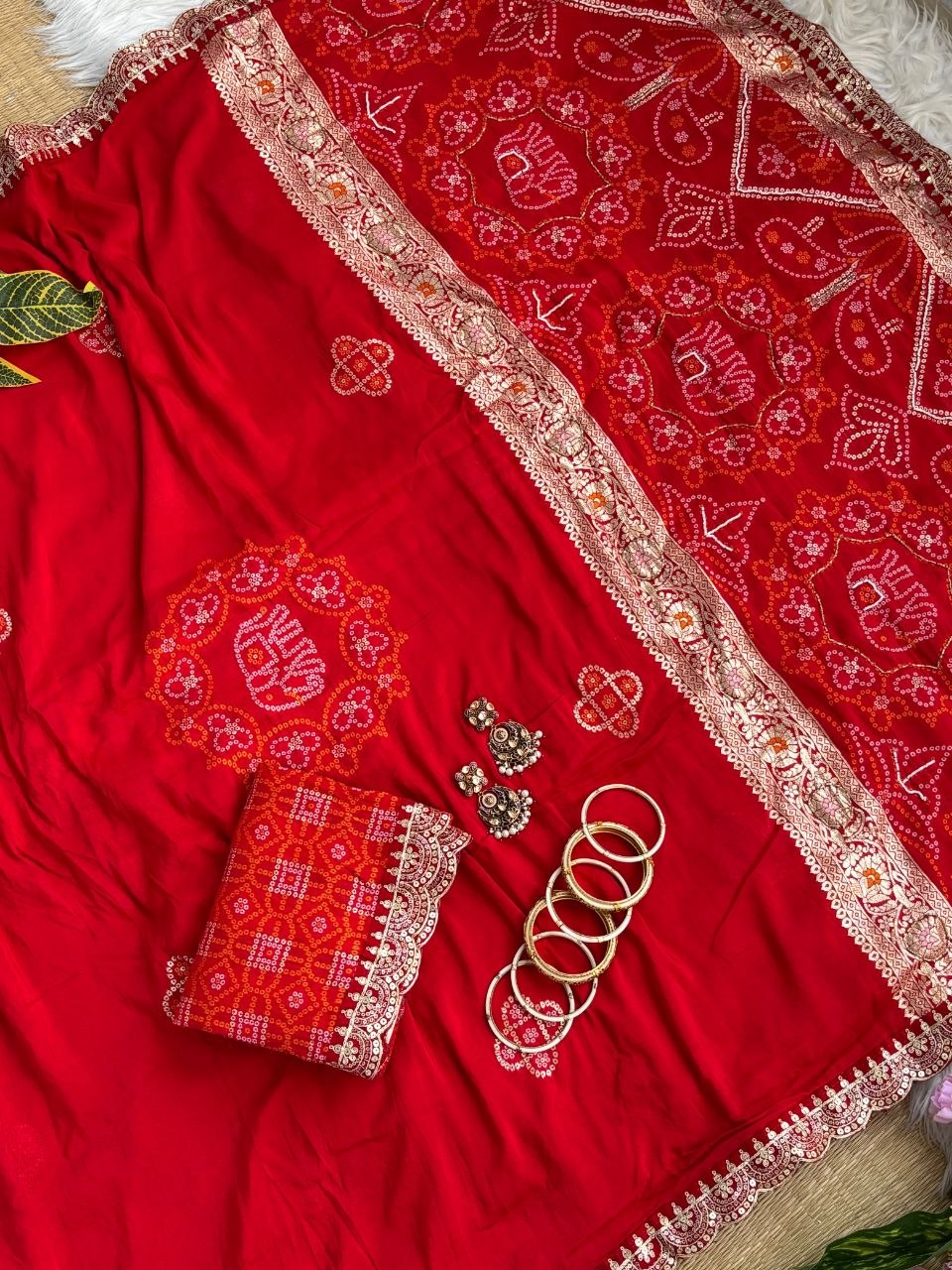 Pure soft viscose georgette sarees with amazing weaving patola Bandhni