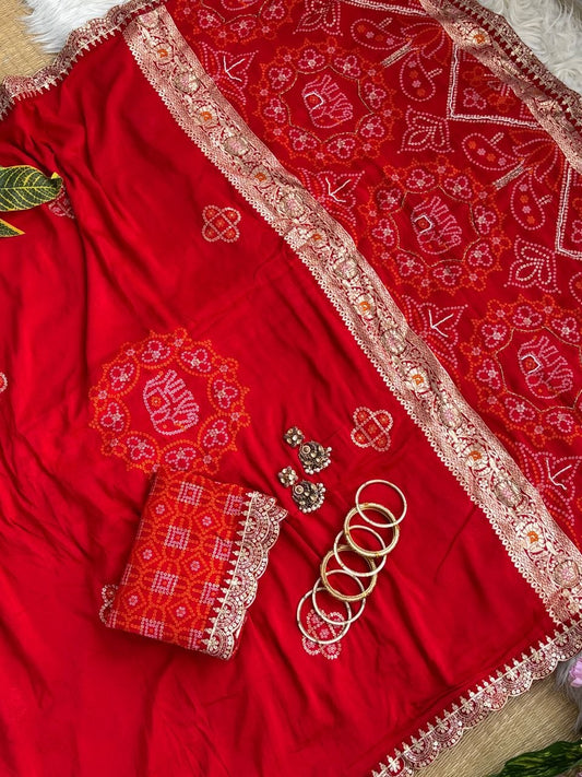 Pure soft viscose georgette sarees with amazing weaving patola Bandhni