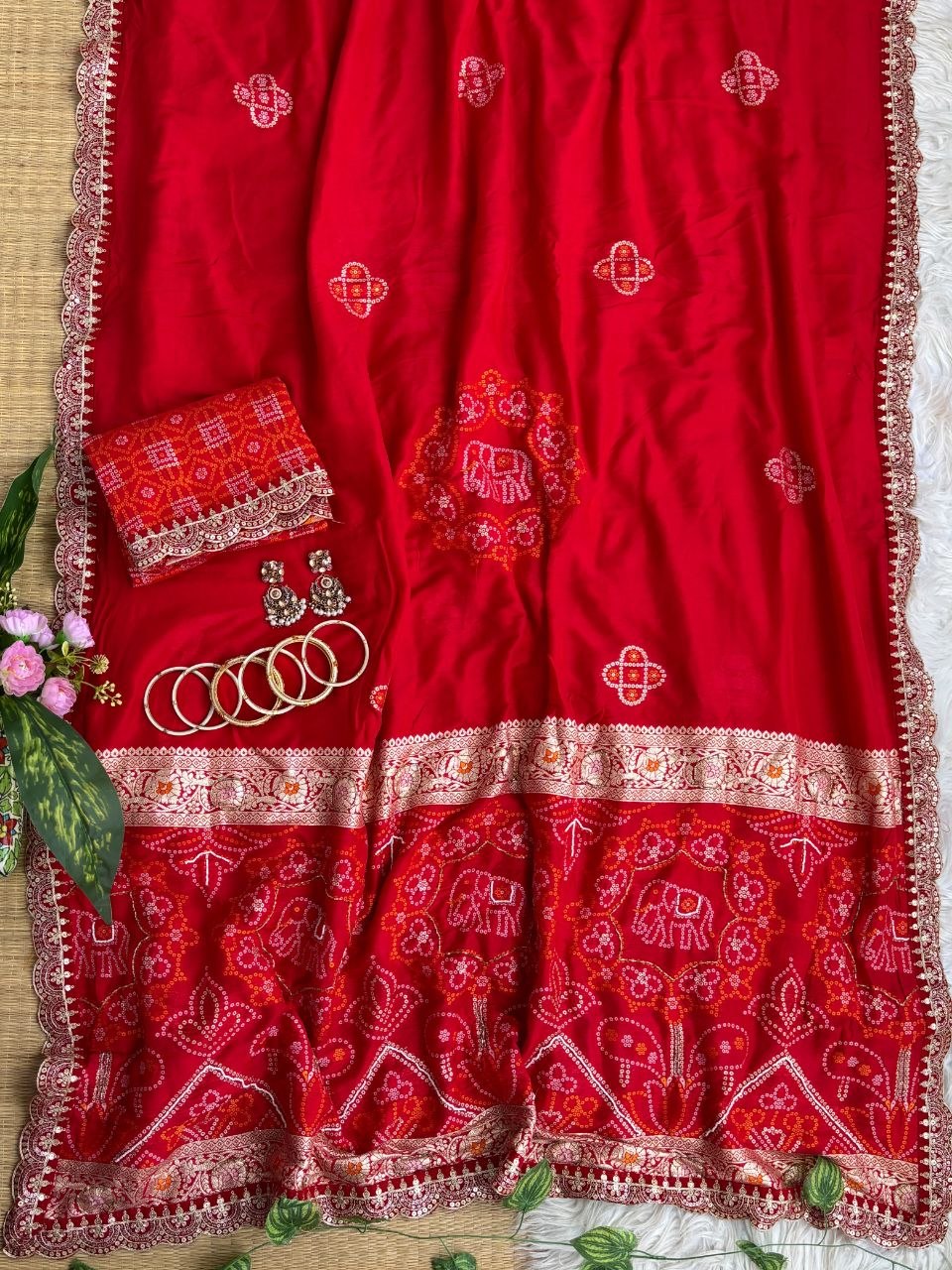 Pure soft viscose georgette sarees with amazing weaving patola Bandhni