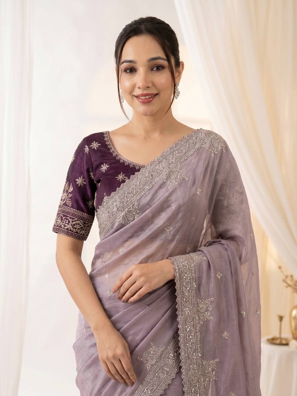Pure Fandy satin material with c pallu embroidery work saree